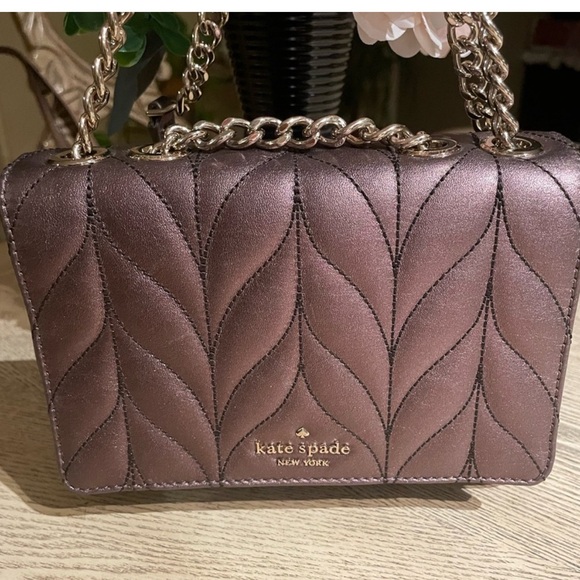 Kate Spade Emelyn Briar Lane Quilted Leather Crossbody Purse Metallic Oak - Picture 8 of 8